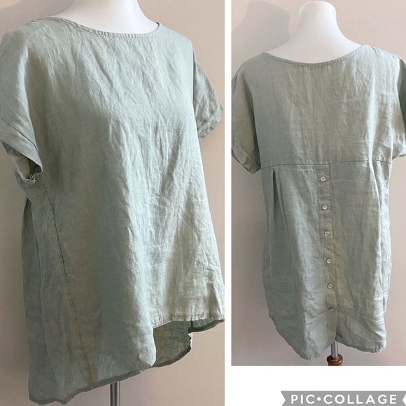 Terzo Millennio Hi-low Linen Sage Top S Casual Chic Boho Summer Fall Minimalist - Picture 1 of 5